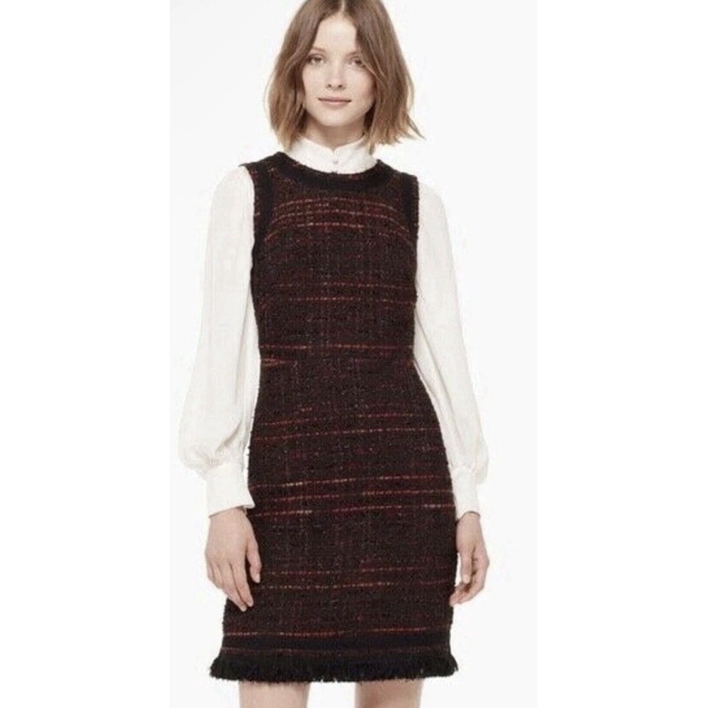 Kate Spade New York So Foxy metallic tweed sheath dress Size 10 Fringe Wool
